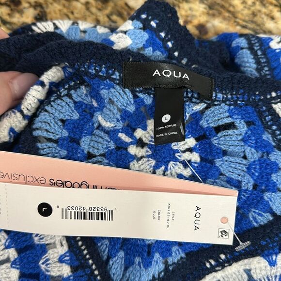 AQUA Boho Blue Allover Crochet Sleeveless Cropped Top Size L - Picture 4 of 7